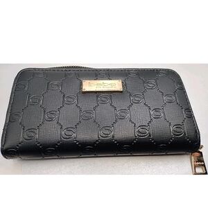 Bebe Black Leather Wallet with Gold Accents
